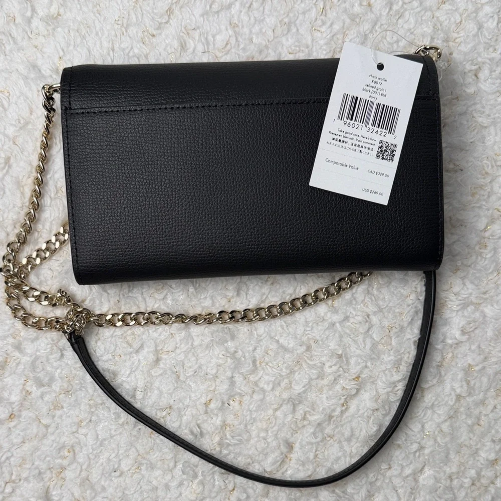 Kate‎ Spade Black Leather Chain Wallet with Cream Interior crossbody